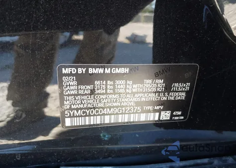 2021 BMW X6 M z USA, uszkodzony, nr VIN 5YMCY0C04M9G12375